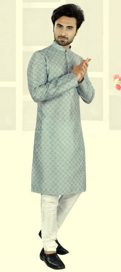 Black and Grey color Kurta Pyjamas in Cotton, Rayon fabric with Printed work