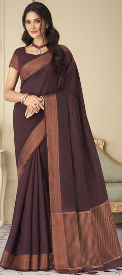 Party Wear, Traditional Purple and Violet color Saree in Raw Silk, Silk fabric with South Weaving, Zari work : 1910607