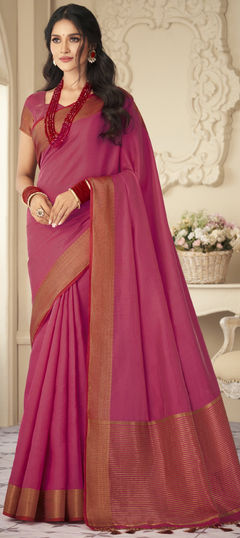 Party Wear, Traditional Pink and Majenta color Saree in Raw Silk, Silk fabric with South Weaving, Zari work : 1910612