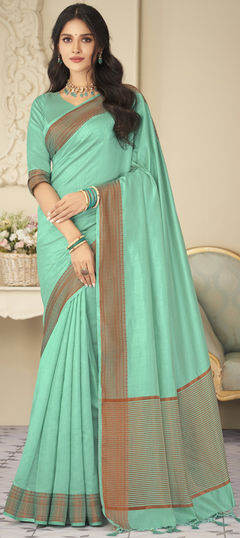 Party Wear, Traditional Green color Saree in Raw Silk, Silk fabric with South Weaving, Zari work : 1910618