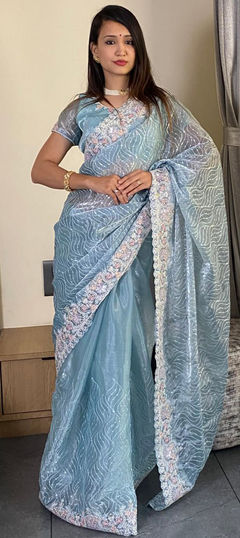 Blue color Saree in Art Silk, Silk fabric with Embroidered, Sequence, Thread work