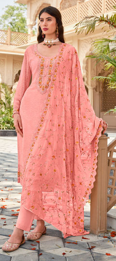 Pink and Majenta color Salwar Kameez in Georgette fabric with Embroidered work