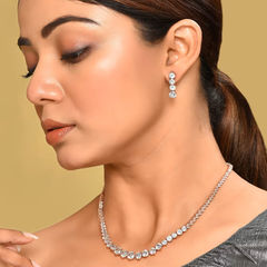 Gold Rodium Polish Gold, White and Off White color Necklace in Metal Alloy studded with Austrian diamond