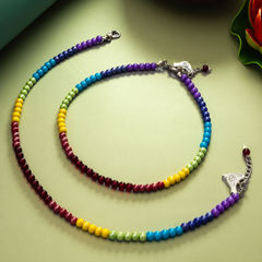 Silver Rodium Polish Multicolor color Anklet in Metal Alloy studded with Artificial, Beads