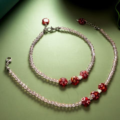 Silver Rodium Polish White and Off White color Anklet in Metal Alloy studded with Artificial, Beads