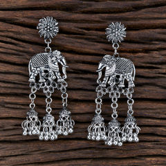 Silver Rodium Polish Black and Grey, Silver color Earrings in Metal Alloy studded with Beads
