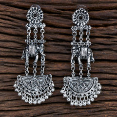 Silver Rodium Polish Black and Grey, Silver color Earrings in Metal Alloy studded with Beads