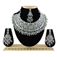 Silver Rodium Polish Black and Grey color Necklace in Metal Alloy studded with CZ Diamond, Pearl