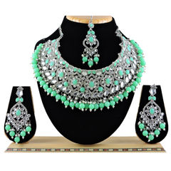 Silver Rodium Polish Blue color Necklace in Metal Alloy studded with CZ Diamond, Pearl