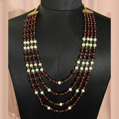 Red and Maroon, White and Off White color Groom Necklace in Metal Alloy studded with Pearl & Gold Rodium Polish : 1911300