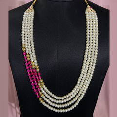 Pink and Majenta, White and Off White color Groom Necklace in Metal Alloy studded with Pearl & Gold Rodium Polish : 1911301