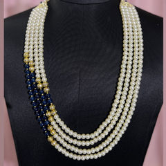 Blue, White and Off White color Groom Necklace in Metal Alloy studded with Pearl & Gold Rodium Polish : 1911302