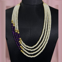 Purple and Violet, White and Off White color Groom Necklace in Metal Alloy studded with Pearl & Gold Rodium Polish : 1911303