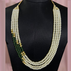 Green, White and Off White color Groom Necklace in Metal Alloy studded with Pearl & Gold Rodium Polish : 1911304