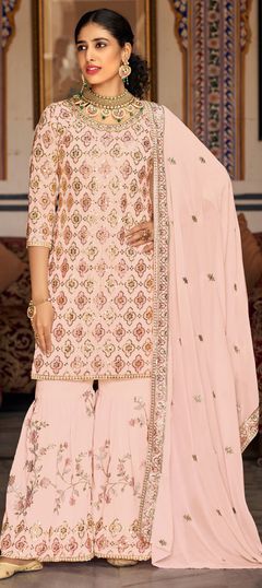 Pink and Majenta color Salwar Kameez in Georgette fabric with Resham, Sequence, Thread work