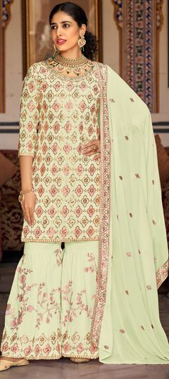 White and Off White color Salwar Kameez in Georgette fabric with Resham, Sequence, Thread work