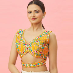 Yellow color Blouse in Art Silk fabric with Embroidered, Thread work