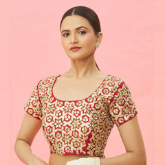 Red and Maroon color Blouse in Art Silk fabric with Embroidered, Thread work