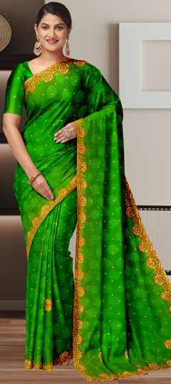 Green color Saree in Jacquard fabric with Embroidered, Sequence, Stone work