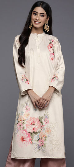 Casual White and Off White color Kurti in Velvet fabric with Long Sleeve, Straight Floral, Printed work : 1911645