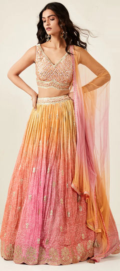 Pink and Majenta color Ready to Wear Lehenga in Dolla Silk fabric with Bandhej, Printed work