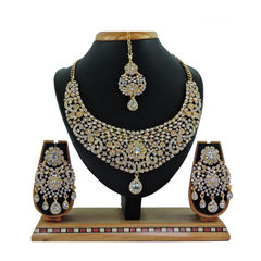Gold Rodium Polish Gold, White and Off White color Necklace in Metal Alloy studded with CZ Diamond