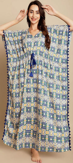 Blue color Kaftan in Rayon fabric with Digital Print work