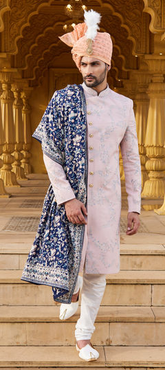 Party Wear, Reception, Wedding Purple and Violet color Sherwani in Art Silk fabric with Embroidered, Thread work : 1912039