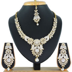 Gold Rodium Polish Gold, White and Off White color Necklace in Metal Alloy studded with CZ Diamond