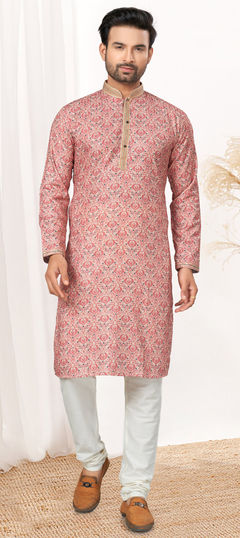 Pink and Majenta color Kurta Pyjamas in Cotton fabric with Digital Print, Sequence, Thread work