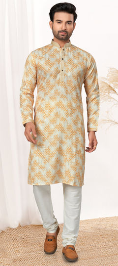 White and Off White color Kurta Pyjamas in Cotton fabric with Digital Print, Sequence, Thread work