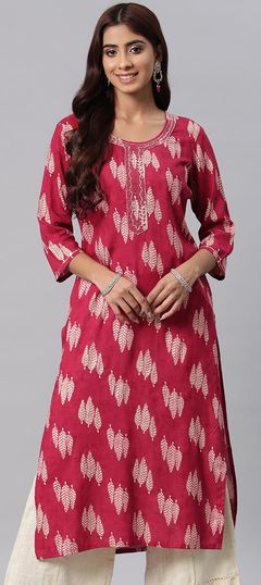 Casual, Summer Red and Maroon color Kurti in Rayon fabric with Straight Foil Print, Resham, Thread, Zari work : 1912238