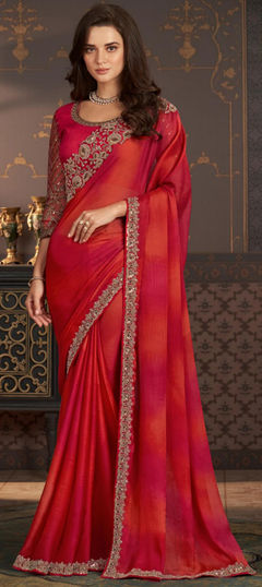 Pink and Majenta color Saree in Chiffon fabric with Embroidered, Resham, Sequence, Thread work