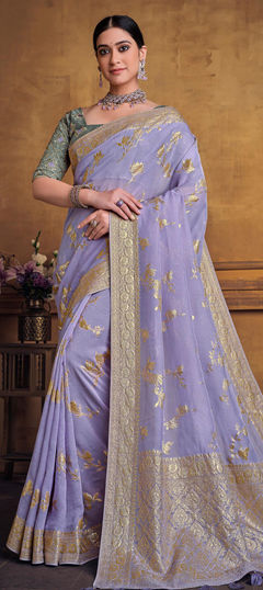 Bridal, Wedding Purple and Violet color Saree in Silk fabric with South Embroidered, Thread, Zari work : 1912316