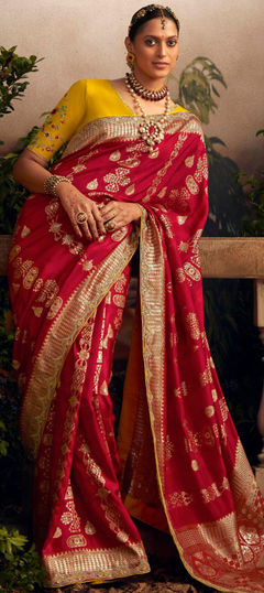 Red and Maroon color Saree in Viscose fabric with Embroidered, Sequence, Thread, Weaving work