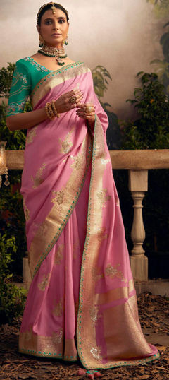 Purple and Violet color Saree in Viscose fabric with Embroidered, Sequence, Thread, Weaving work