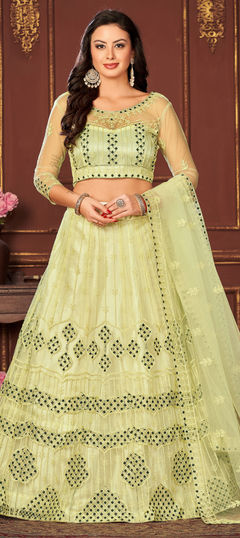 Yellow color Lehenga in Net fabric with Embroidered, Resham, Thread work