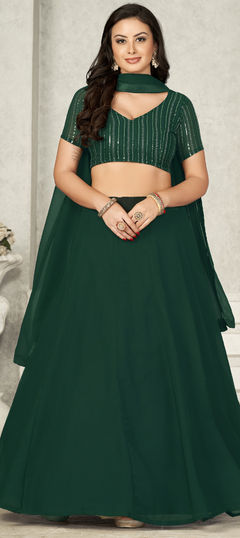 Green color Lehenga in Georgette fabric with Embroidered, Sequence work