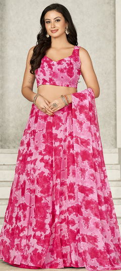 Pink and Majenta color Lehenga in Georgette fabric with Printed work