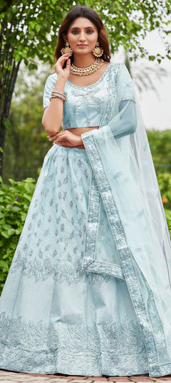 Blue color Lehenga in Satin Silk fabric with Embroidered work