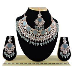 Black and Grey color Necklace in Metal Alloy studded with CZ Diamond, Pearl & Gold Rodium Polish : 1912552