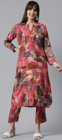 Pink and Majenta color Salwar Kameez in Muslin fabric with Printed work