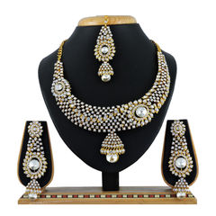 Gold Rodium Polish Gold, White and Off White color Necklace in Metal Alloy studded with CZ Diamond