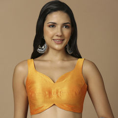 Yellow color Blouse in Silk fabric with Thread work