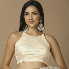 Gold color Blouse in Silk fabric with Thread work