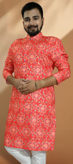 Red and Maroon color Kurta in Cotton fabric with Foil Print work