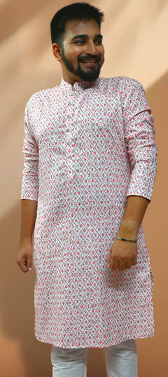 White and Off White color Kurta in Cotton fabric with Foil Print work