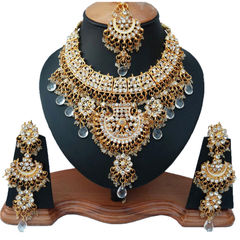 Gold Rodium Polish White and Off White color Necklace in Metal Alloy studded with CZ Diamond