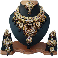 Gold Rodium Polish Black and Grey color Necklace in Metal Alloy studded with CZ Diamond