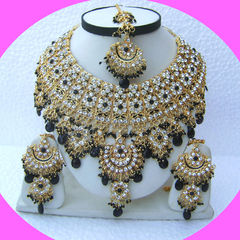 Gold Rodium Polish Black and Grey color Necklace in Metal Alloy studded with CZ Diamond